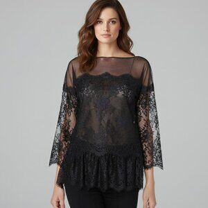 Intimissimi Black Lace 3/4 Sleeve Size Small NWT